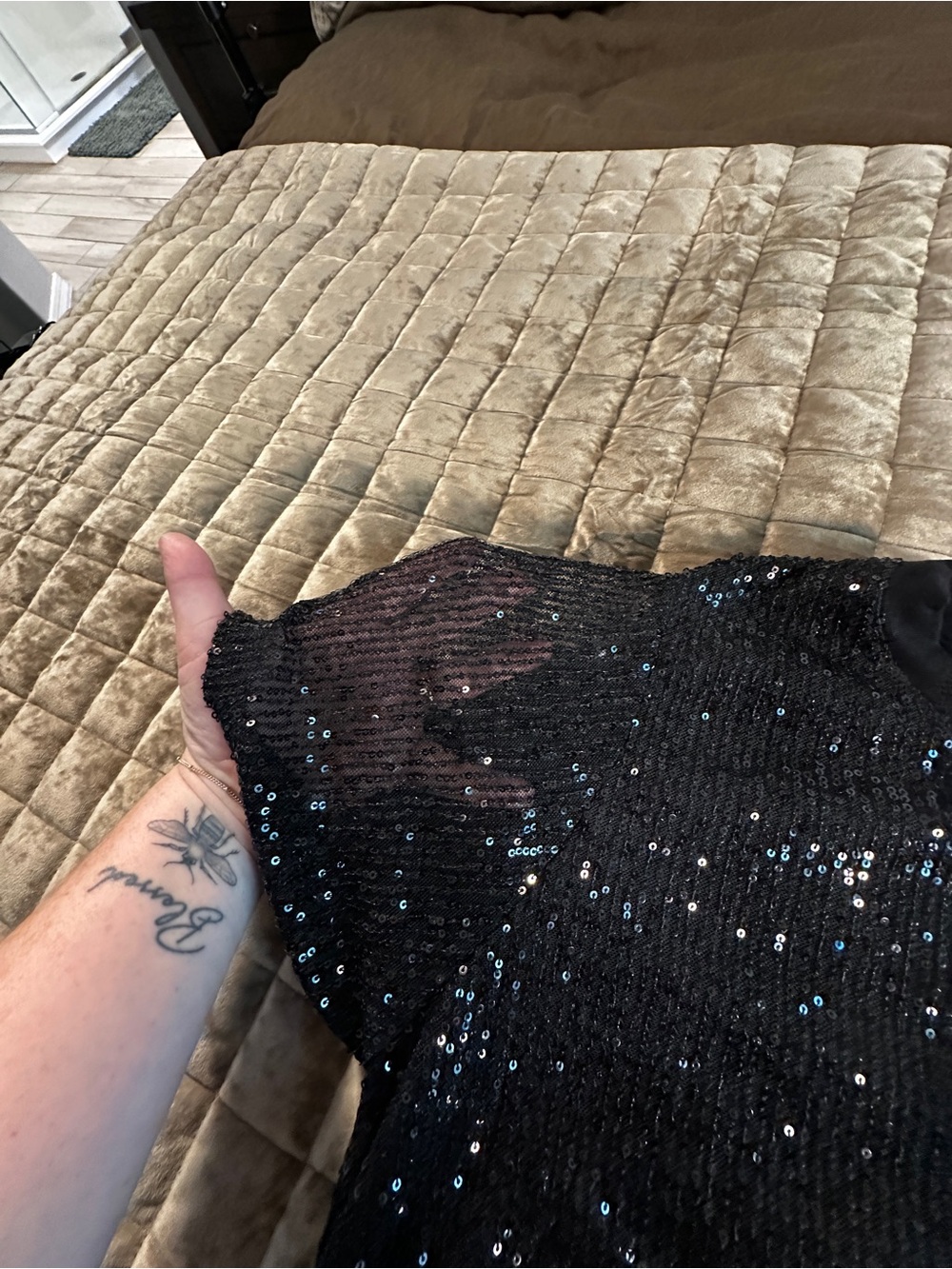 Kori Black Sequin Short Sleeve Tee - Picture 3 of 9